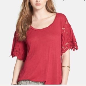 Free People Mallary's Battenburg' Lace Sleeve Tee